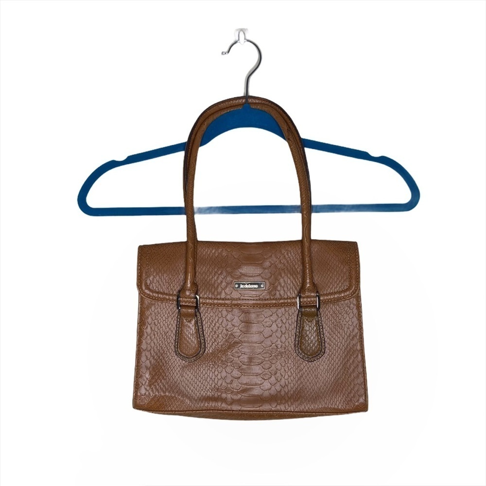 Liz Claiborne Brown Faux Leather Reptile Print Expanding Purse Bag